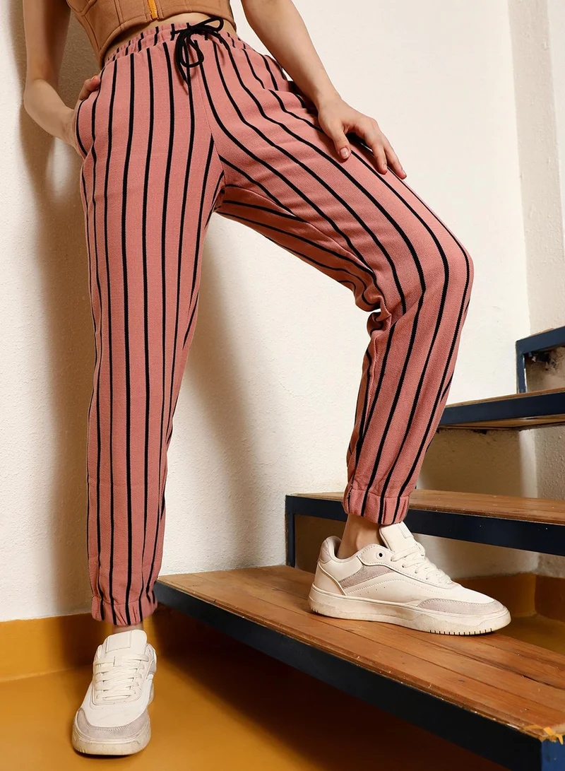 PINACOLADA Women's Nude Pink Striped Trackpants