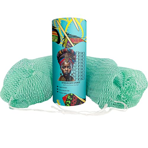 AFRIKI African Net Sponge Premium Authentic Exfoliating Body Scrubber Extra Long Stretch Bath Sponge for Shower Deep Exfoliating Washcloth for Smooth Skin 1 Pack Seafoam - Image 1