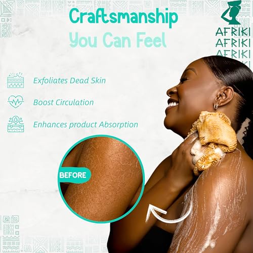 AFRIKI African Net Sponge Premium Authentic Exfoliating Body Scrubber Extra Long Stretch Bath Sponge for Shower Deep Exfoliating Washcloth for Smooth Skin 1 Pack Seafoam - Image 3