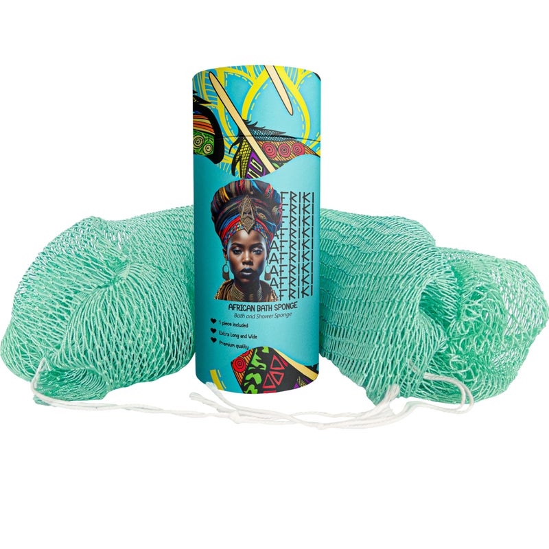 AFRIKI African Net Sponge Premium Authentic Exfoliating Body Scrubber Extra Long Stretch Bath Sponge for Shower Deep Exfoliating Washcloth for Smooth Skin 1 Pack Seafoam - Image 2