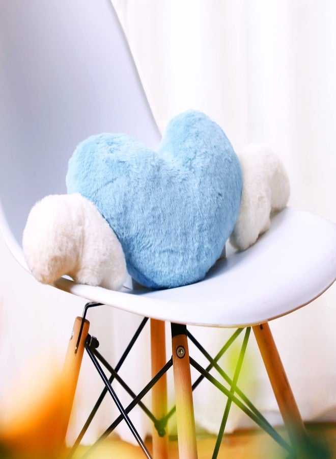 Macarrie 2 Pcs Plush Heart Shaped Pillow with Angel Wings Car Headrest Soft Comfortable Car Seat Pillow for Driving Travelling Room Office Car Decor, 19.7 x 8.3 Inch(Light Blue) - Image 3