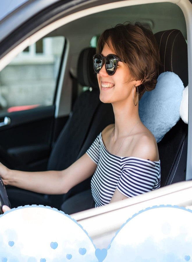 Macarrie 2 Pcs Plush Heart Shaped Pillow with Angel Wings Car Headrest Soft Comfortable Car Seat Pillow for Driving Travelling Room Office Car Decor, 19.7 x 8.3 Inch(Light Blue) - Image 2