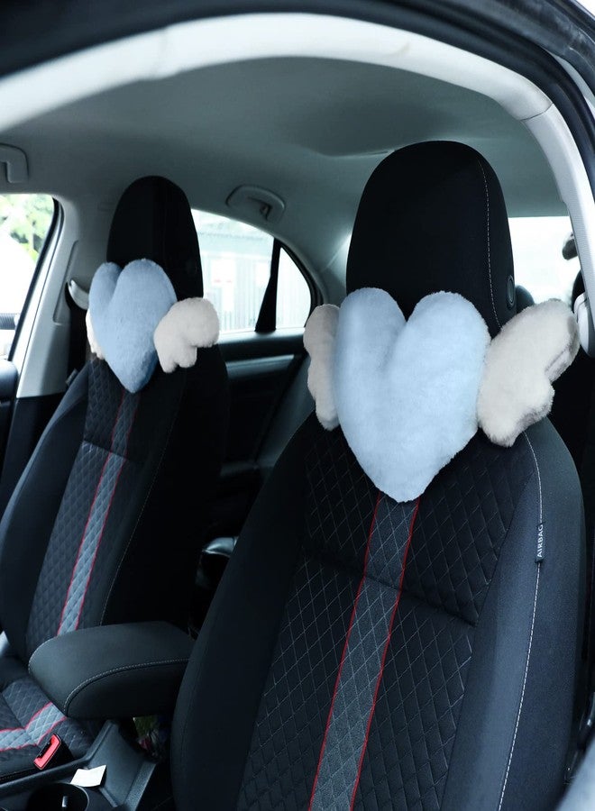Macarrie 2 Pcs Plush Heart Shaped Pillow with Angel Wings Car Headrest Soft Comfortable Car Seat Pillow for Driving Travelling Room Office Car Decor, 19.7 x 8.3 Inch(Light Blue) - Image 1