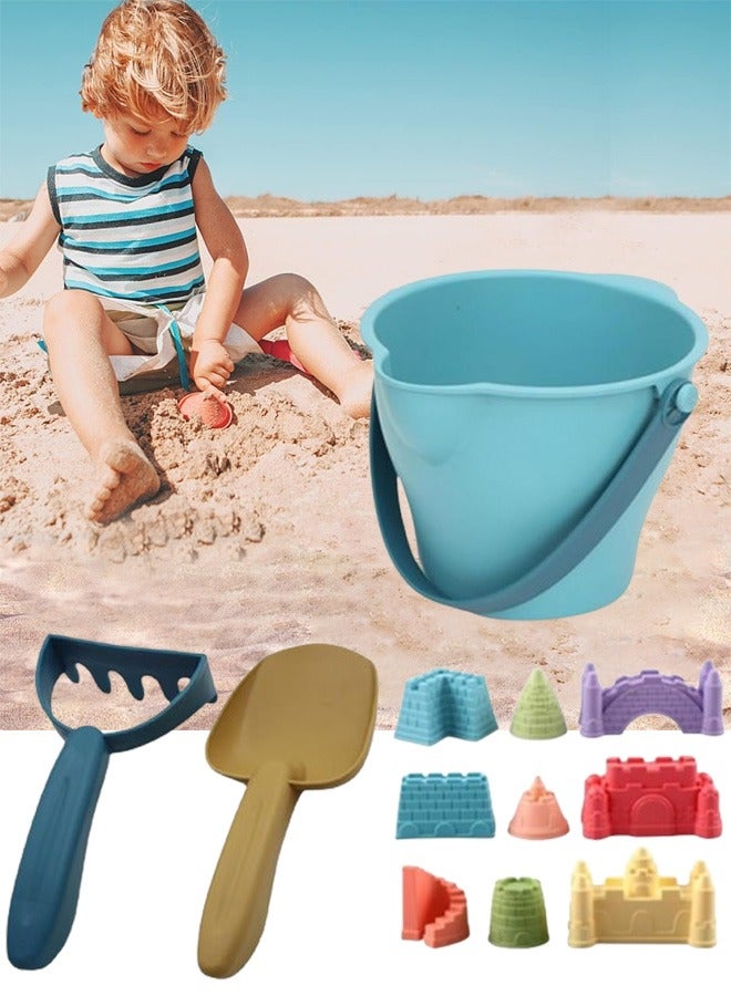 12 Piece Sand Castle Building Beach Toys Bag For Outdoor Play Including Sand Bucket Rake Shovel Sand Molds Travel Sand Toys Sandbox Toys for Toddlers Kids Boys Baby (Blue) - Image 1