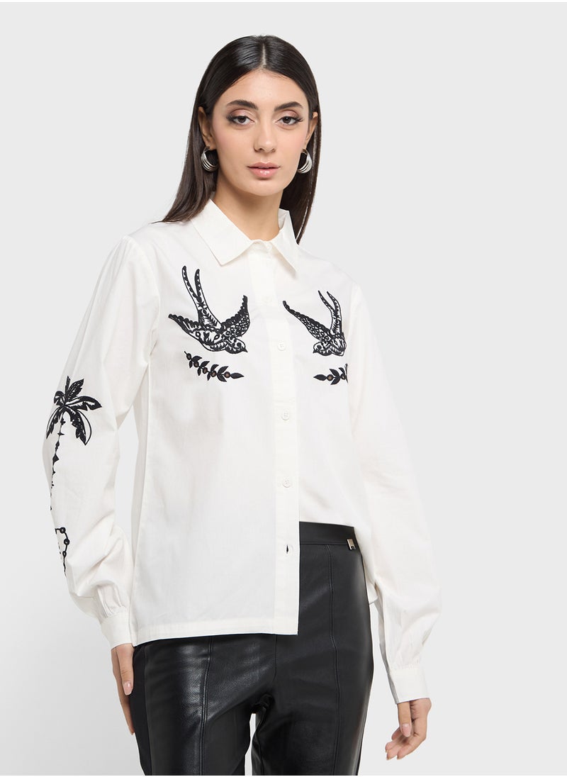 Never fully Dressed - Embroidered Button Down Shirt - Image 1