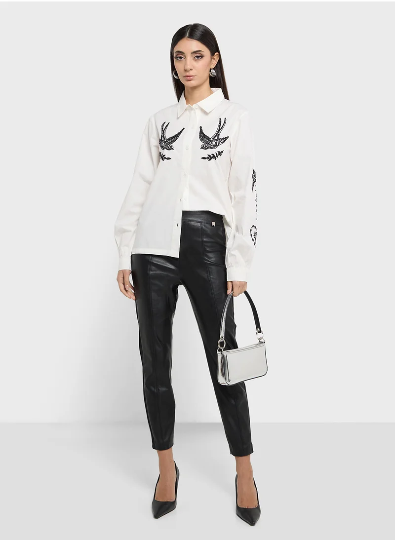 Never fully Dressed Embroidered Button Down Shirt