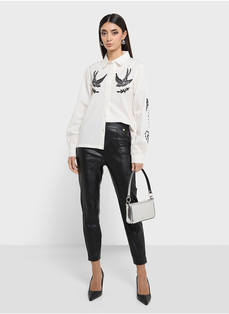 Never fully Dressed - Embroidered Button Down Shirt - Image 1
