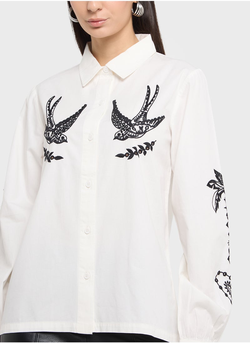 Never fully Dressed - Embroidered Button Down Shirt - Image 1