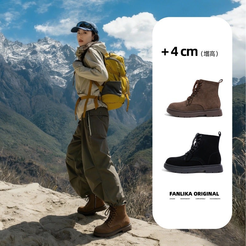 2026 Matte Leather Women's Boots - British Style Mid-Heel Flat Short Boots, 8-Hole Martin Boots with Chunky Heels - Image 3
