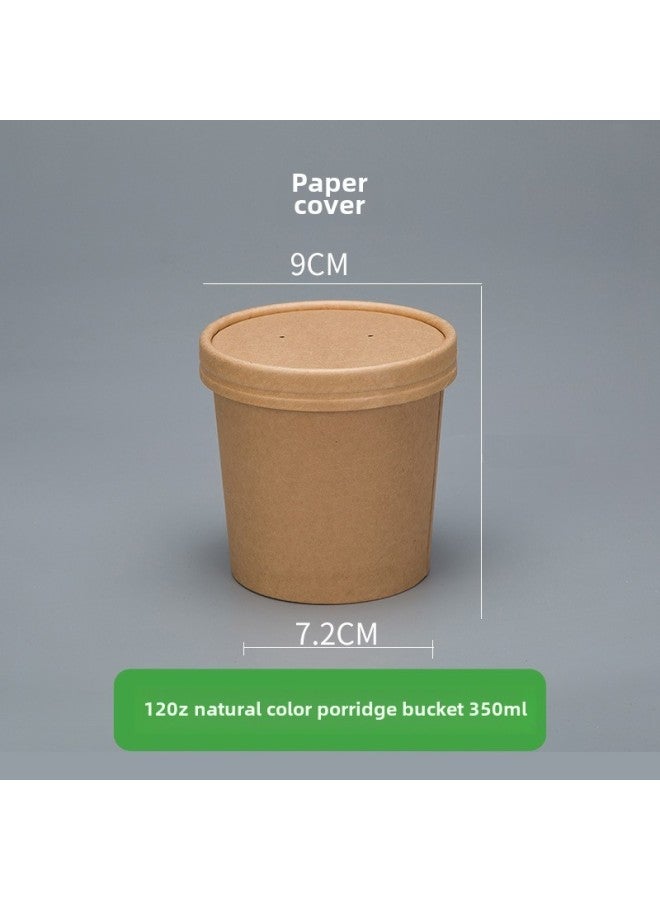 Disposable Paper Bowl Meal Box Kraft Paper Soup Bucket Round Bucking Box Without Lid Take-away Box Bucking Bowl Soup Bowl Porridge Cup-Color:12oz Natural Color Soup Barrel + Paper Lid - Image 1