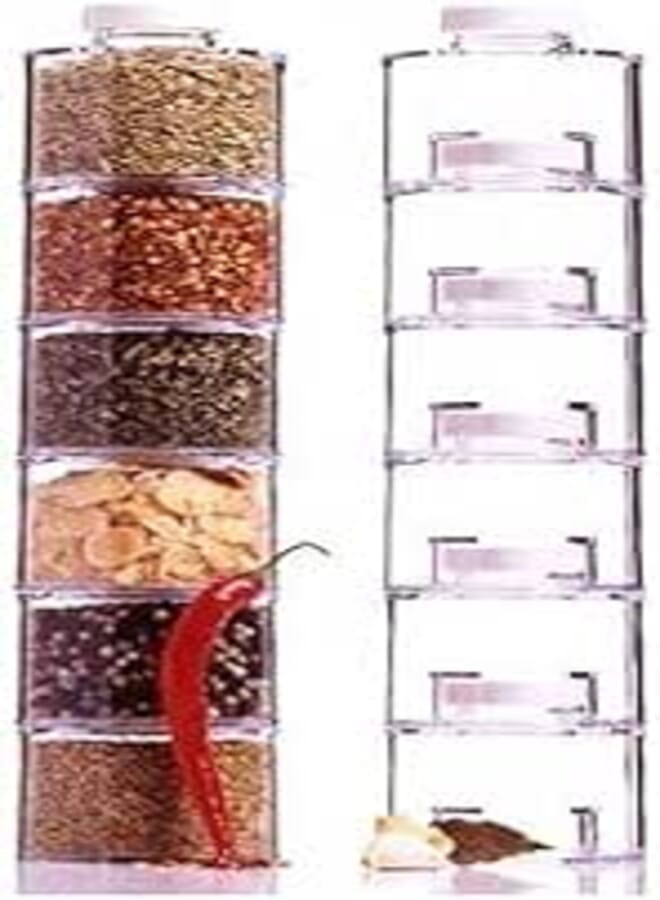 ALLWIN Spice Rack Acrylic Tower Stacking Bottles with Sifter Lids- Set of 6