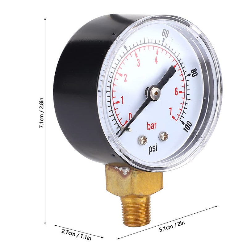 مقياس ضغط من النحاس 0-100 رطل لكل بوصة مربعة 0-7 بار قرص 50 مم 1/8 بوصة BSPT للهواء والماء والزيت والغاز - Image 5
