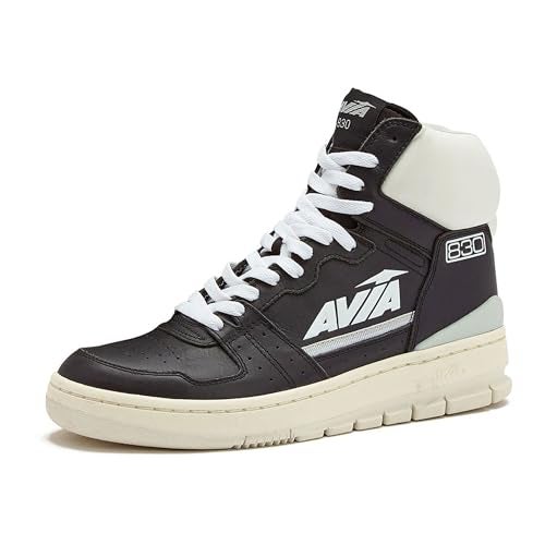 Avia 830 Men's Basketball Shoes, Retro High Top Sneakers for Men Indoor or Outdoor, Street or Court - Black/White/Silver Grey, 8 Medium - Image 1