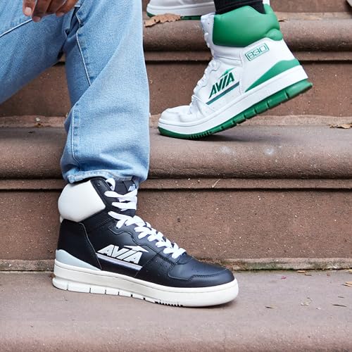 Avia 830 Men's Basketball Shoes, Retro High Top Sneakers for Men Indoor or Outdoor, Street or Court - Black/White/Silver Grey, 8 Medium - Image 2