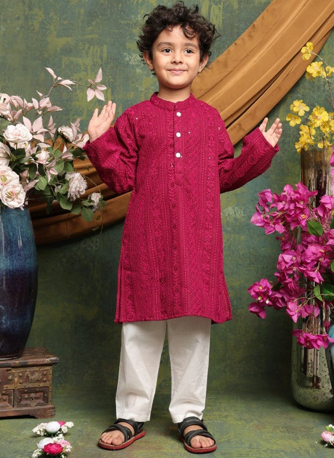 Saka Designs Boys Ethnic Motifs Embroidered Kurta with Pyjamas - Image 1