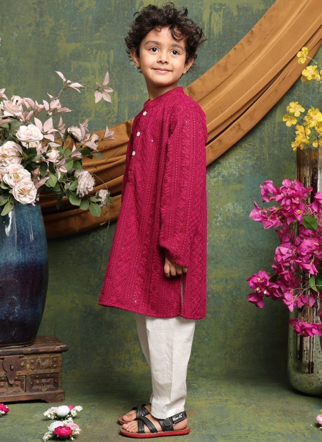 Saka Designs Boys Ethnic Motifs Embroidered Kurta with Pyjamas - Image 3