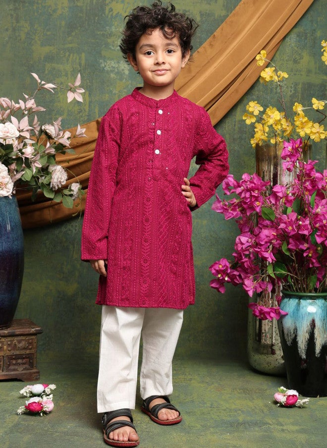Saka Designs Boys Ethnic Motifs Embroidered Kurta with Pyjamas - Image 5