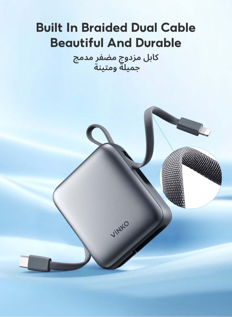 VINKO V9 10000mAh Mini Power Bank,22.5W Fast Charging,Pocket-size, Built-in Cable Lightning+Type-c,Two-Way Charging with Usb-C Integrated Cable, One Usb-C Port, Smart Digital Display,Mobile Power Suitable For iPhone17promax/16pro/16/15/14 series,SamsungGalaxyS24/S23Series,samsung,xiaomi,huawei,Android Tablets, Gaming Devices, Can Travel Anywhere by Plane-Purple - Image 5