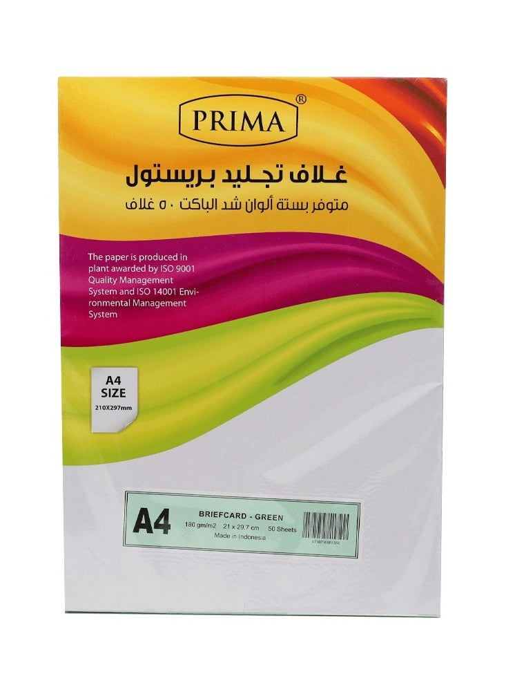 PRIMA 50 sheets of A4 Green cardboard Thickness 180 grams  - Image 1