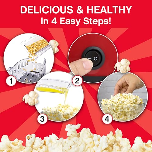West Bend Air Crazy Hot Air Popcorn Popper Machine for Healthy Snacking with No Oil, Includes Dual-Purpose Measuring Cup & Butter Melter, 4-Quart, Red - Image 5