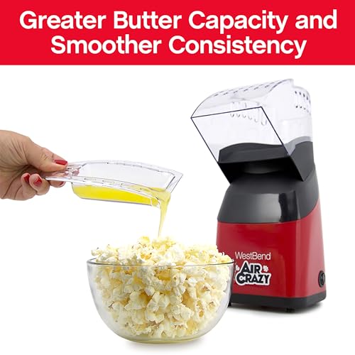 West Bend Air Crazy Hot Air Popcorn Popper Machine for Healthy Snacking with No Oil, Includes Dual-Purpose Measuring Cup & Butter Melter, 4-Quart, Red - Image 3