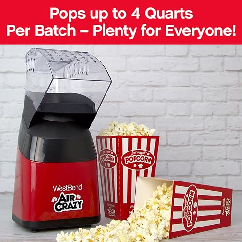 West Bend Air Crazy Hot Air Popcorn Popper Machine for Healthy Snacking with No Oil, Includes Dual-Purpose Measuring Cup & Butter Melter, 4-Quart, Red - Image 4