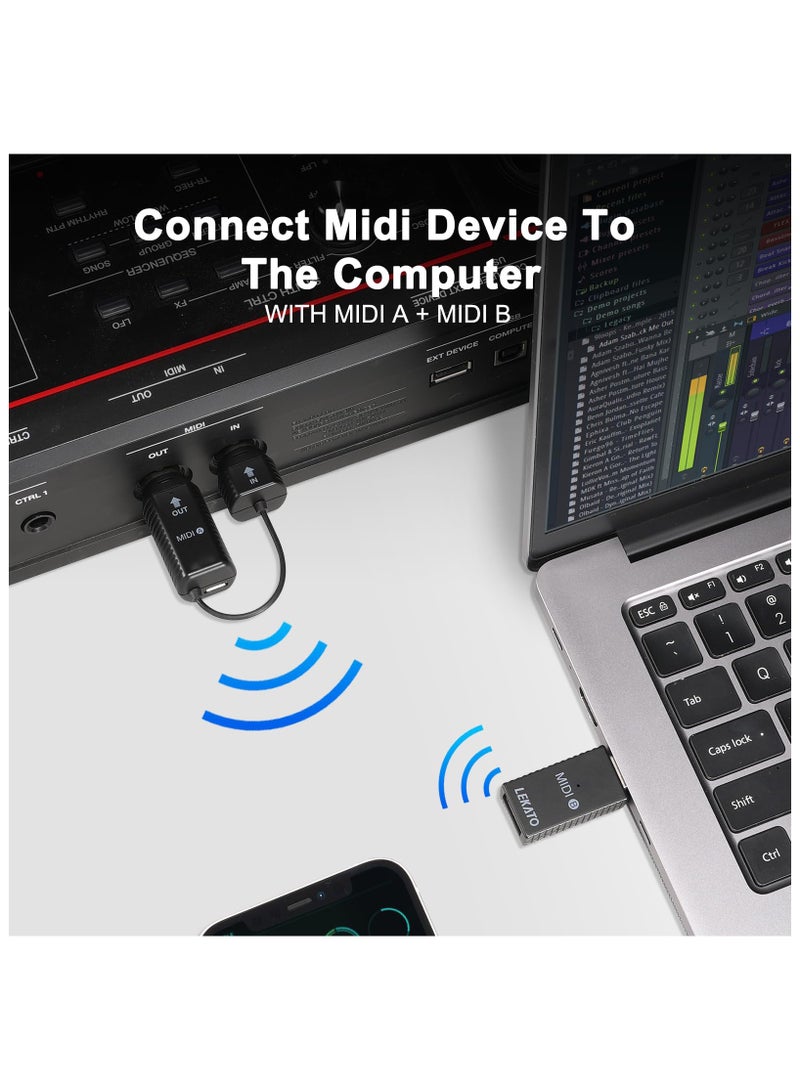 Wireless MIDI Adapter, Bluetooth Midi Adapter with USB, Transmission System, Ultra Low Latency 5 PIN for Synthesizer EWI Keytar Digital Piano Keyboard to MIDI Devices, Mac OS/iOS, Win XP - Image 5