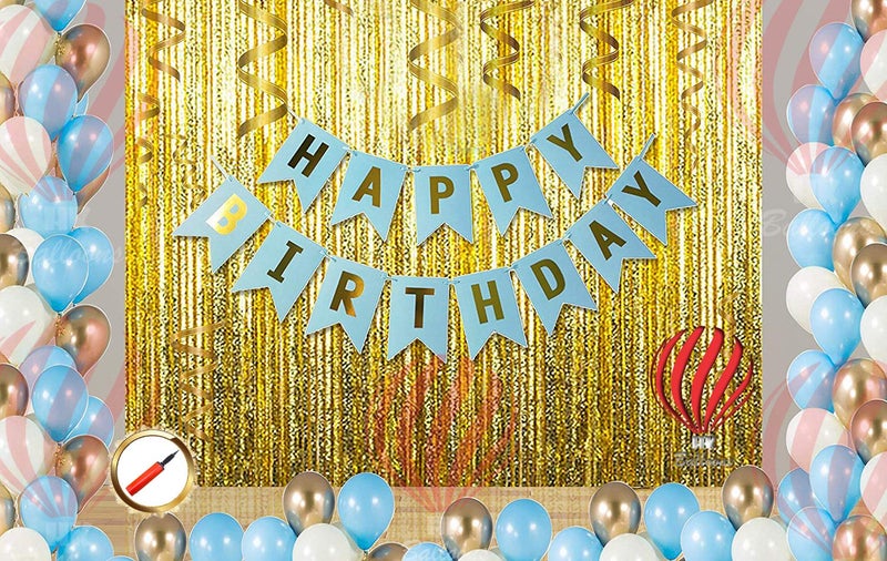 HK balloons® Pack of 54 Blue Happy Birthday Bunting Flag Banner Bunting Flag/Banner Birthday Decoration Set - Image 1
