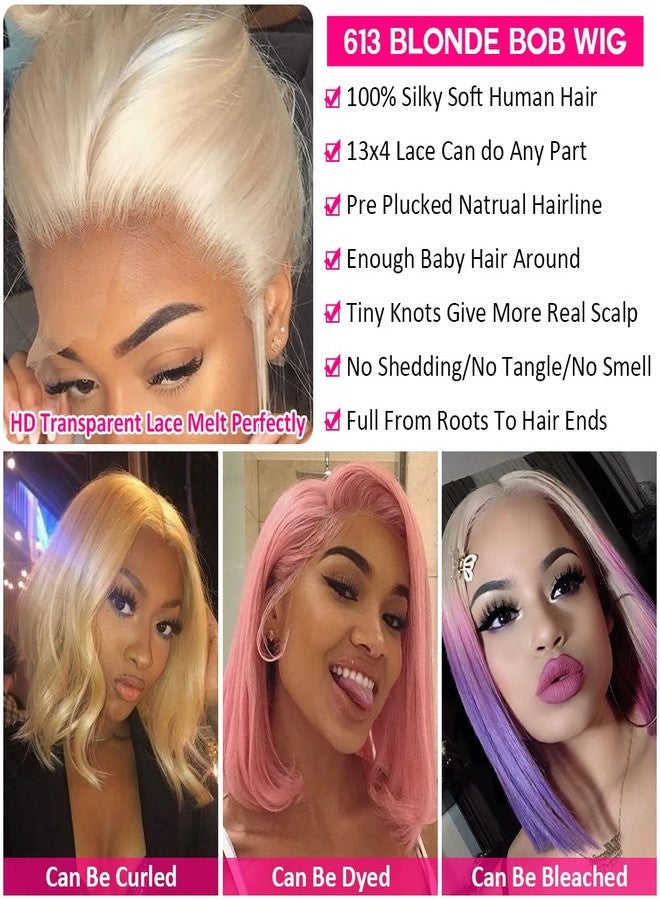 Flady Blonde Bob Wig Human Hair 613 Colored 13X4 HD Lace Front Wigs Pre Plucked With Natural Baby Hair 150% Density Straight Short Bob Wigs For Black Women Human Hair Natural Hairline 10 inch - Image 5