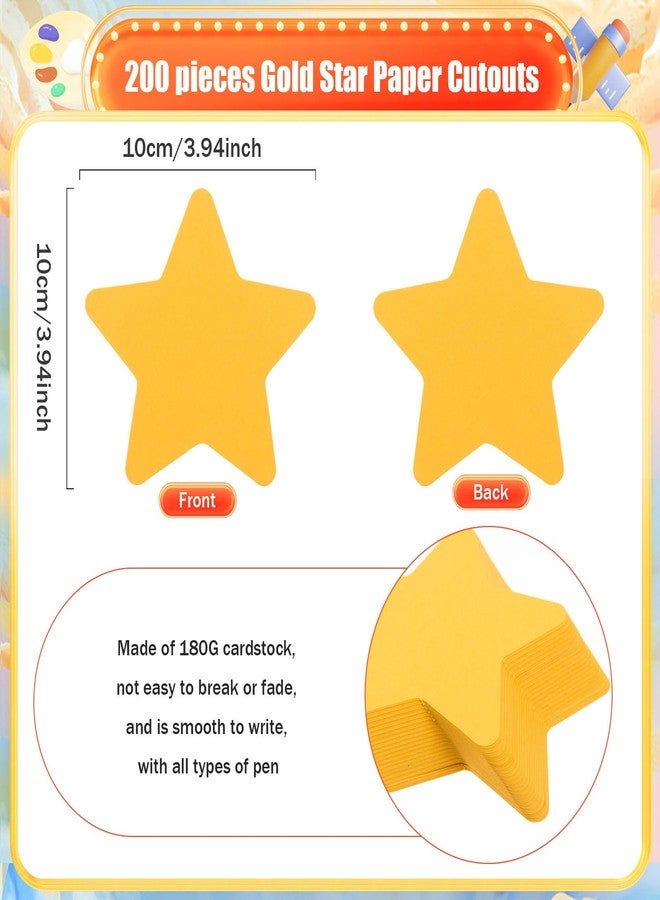 MixTeach 200 Pcs Gold Star Cutouts 4 Inch Paper Star Shapes Die Cut Yellow Double Sided Paper Star Classroom Decoration for Bulletin Board DIY Kids School Craft Projects Party Wall Decoration - Image 2