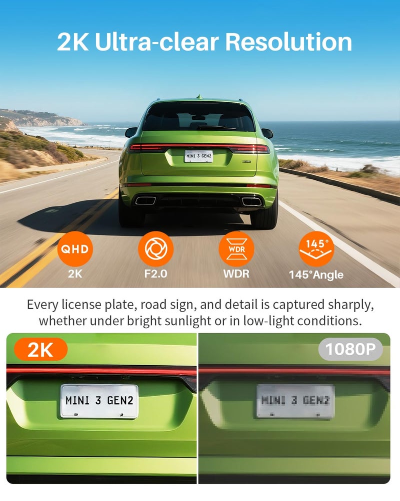 KAWA 2K Tiny Dash Cam, 1296P QHD Mini Car Camera DashCam - Voice Control, G -Sensor, Free 32GB TF Card, Built-in WiFi, APP Control, WDR/3D DNR with Super Night Vision, 24H Parking Mode - Image 5