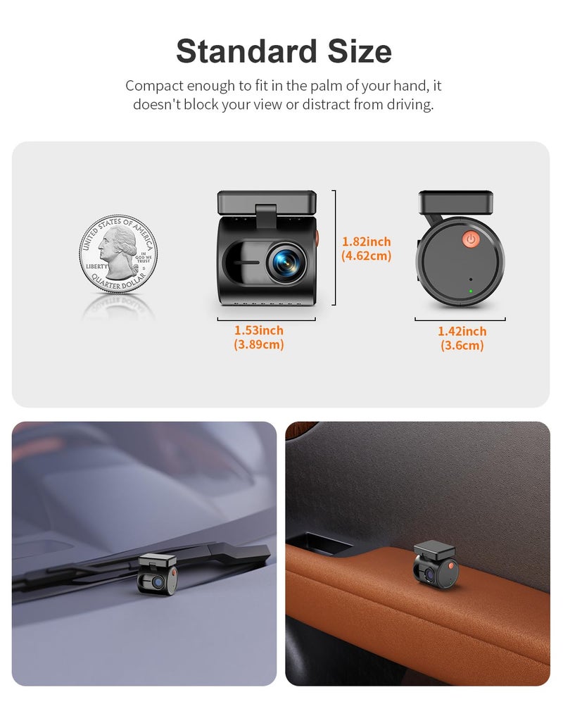 KAWA 2K Tiny Dash Cam, 1296P QHD Mini Car Camera DashCam - Voice Control, G -Sensor, Free 32GB TF Card, Built-in WiFi, APP Control, WDR/3D DNR with Super Night Vision, 24H Parking Mode - Image 4