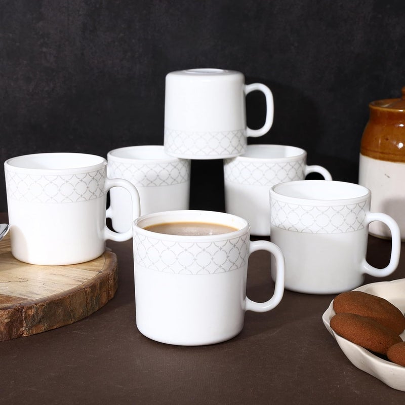 Crocera LaOpala Pearl Gray Coffee Mug Tea Cup Set of 6 PcsVelvett Collection180ml Super WhiteMicrowave Safe Opalglass - Image 1
