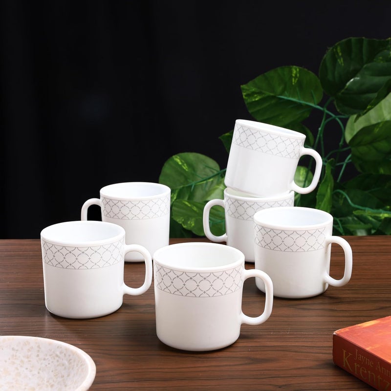 Crocera LaOpala Pearl Gray Coffee Mug Tea Cup Set of 6 PcsVelvett Collection180ml Super WhiteMicrowave Safe Opalglass - Image 2