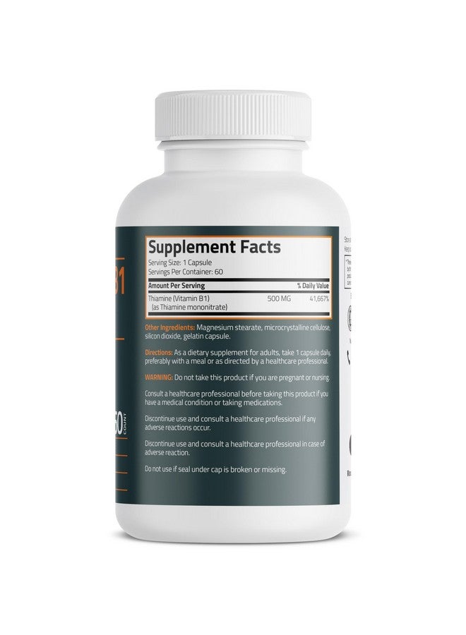 Bronson Vitamin B1 Extra Strength 500 MG High Potency Non-GMO, 60 Capsules - Image 2