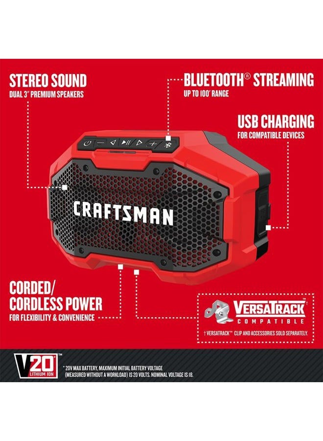 CRAFTSMAN V20 Wireless Portable Bluetooth Speaker, Tool Only (CMCR001B), Red - Image 3