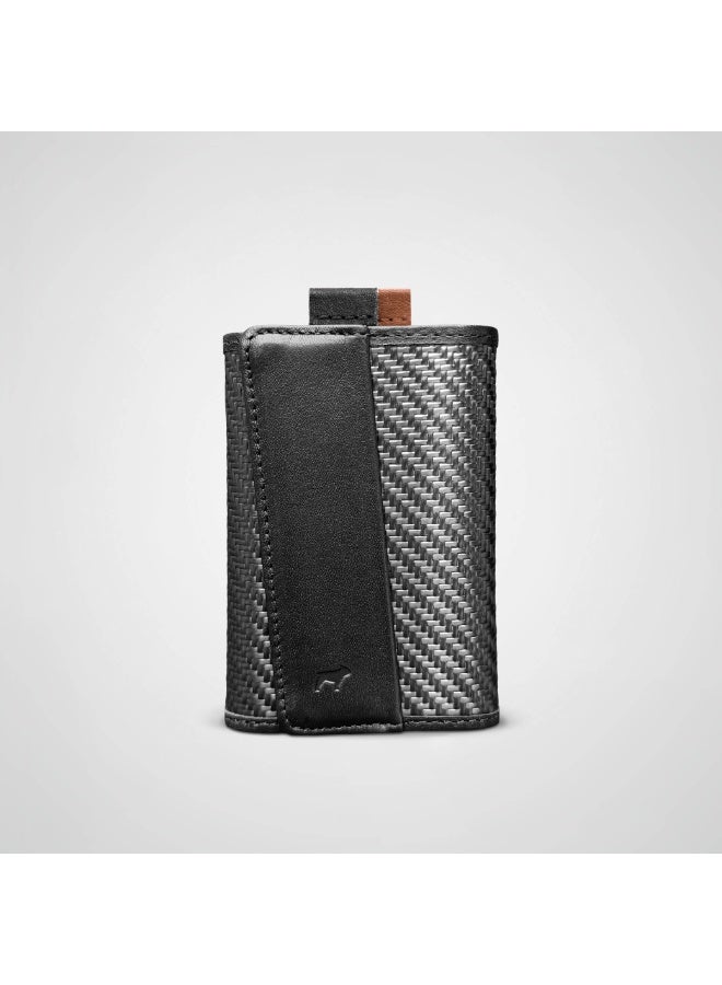 The Frenchie Co. Speed Wallet | Ultra Slim Front Pocket Wallet for Men & Women | RFID Blocking Quick-Access Card Holder with Pull Tab | Carbon Fiber with Full-Grain Italian Leather Minimalist Design | Holds up to 14 Cards & Cash (Black-Tan) - Image 2