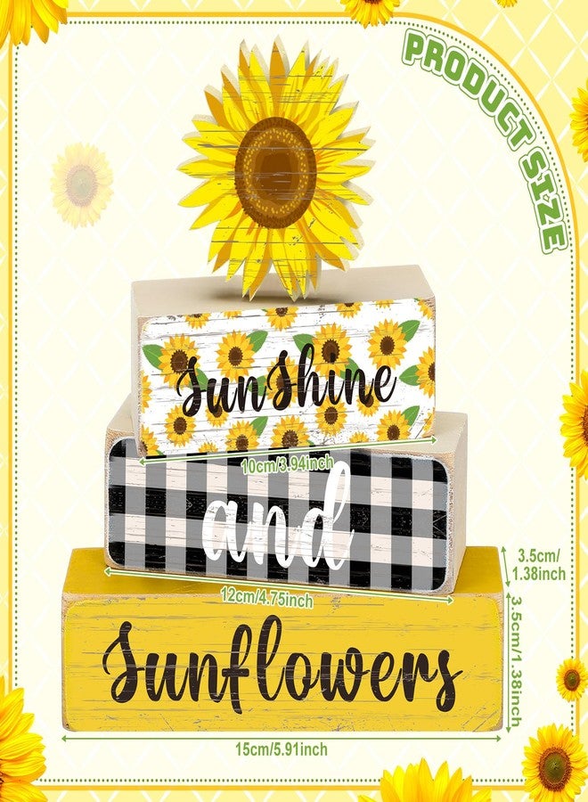 Memorywuu 4 Pcs Sunflower Tiered Tray Decor Set Summer Stack Decoration Block Tabletop Signs Farmhouse Rustic Wooden Centerpieces for Home Party Office - Image 4