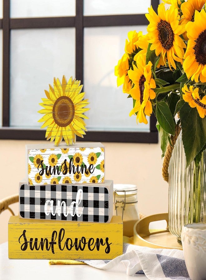 Memorywuu 4 Pcs Sunflower Tiered Tray Decor Set Summer Stack Decoration Block Tabletop Signs Farmhouse Rustic Wooden Centerpieces for Home Party Office - Image 2