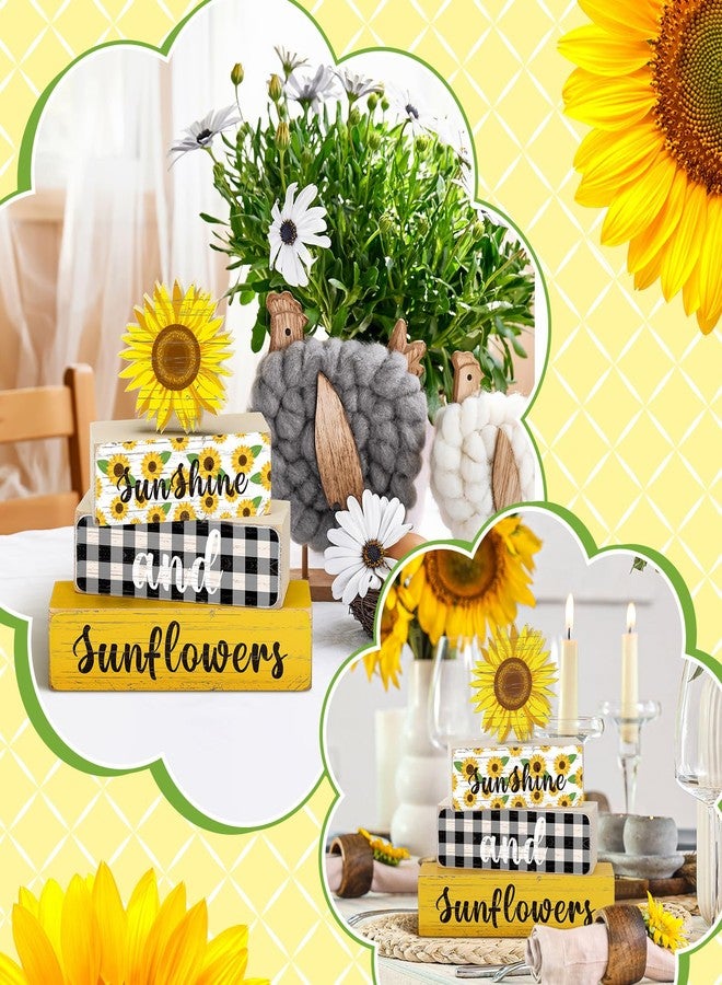 Memorywuu 4 Pcs Sunflower Tiered Tray Decor Set Summer Stack Decoration Block Tabletop Signs Farmhouse Rustic Wooden Centerpieces for Home Party Office - Image 3