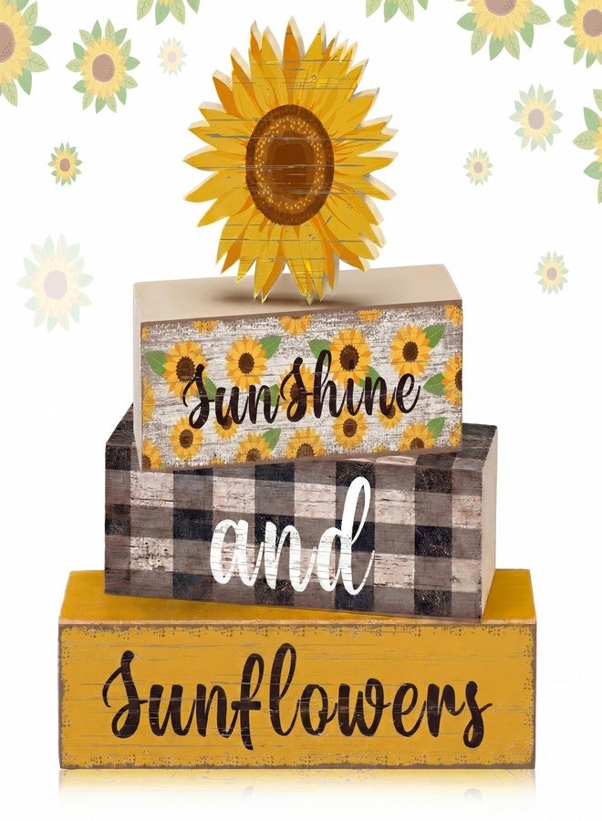Memorywuu 4 Pcs Sunflower Tiered Tray Decor Set Summer Stack Decoration Block Tabletop Signs Farmhouse Rustic Wooden Centerpieces for Home Party Office - Image 1