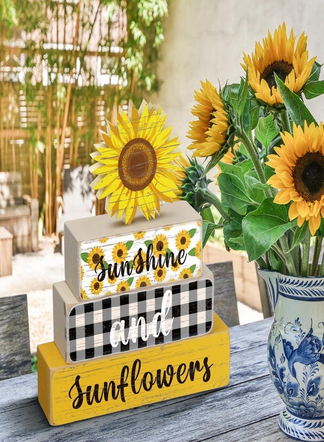 Memorywuu 4 Pcs Sunflower Tiered Tray Decor Set Summer Stack Decoration Block Tabletop Signs Farmhouse Rustic Wooden Centerpieces for Home Party Office - Image 5