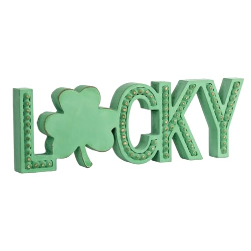 TRENDIN Lucky Sign, Wooden Saint Patricks Day Decorations, St Patrick's Day Decor for Table, Mantel, Shelf, Cubicle, St Patty's Decorations for Home, Office, Beaded Irish Shamrock Clover Decor - Image 1