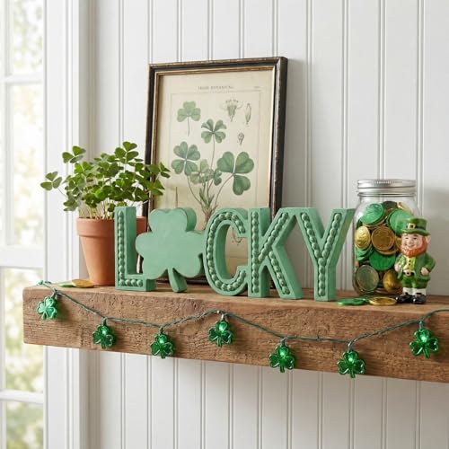 TRENDIN Lucky Sign, Wooden Saint Patricks Day Decorations, St Patrick's Day Decor for Table, Mantel, Shelf, Cubicle, St Patty's Decorations for Home, Office, Beaded Irish Shamrock Clover Decor - Image 3