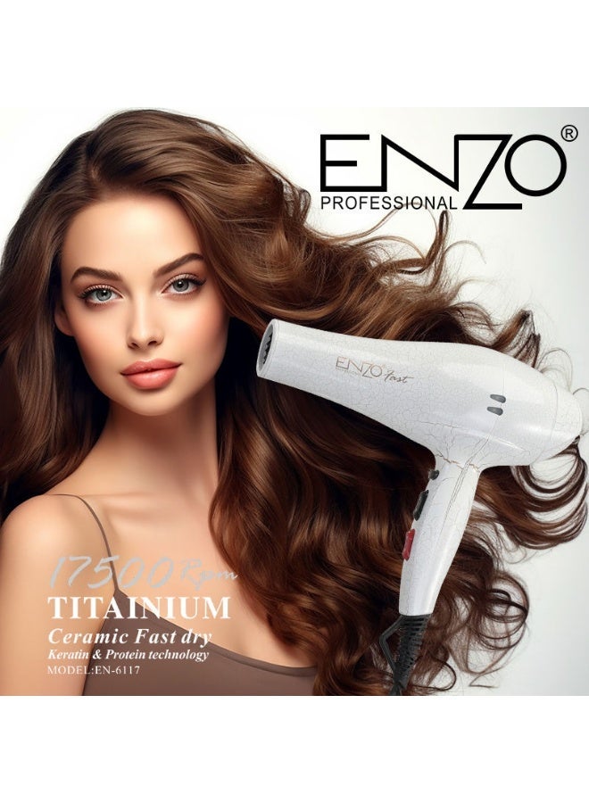 ENZO مجفف الشعر المحترف ENZO EN-6117 – 7500 واط عالي القوة، تقنية أيونية، 3 إعدادات حرارة، 2 إعدادات سرعة، مع فوهة مركزة وموزع - النسخة الدولية - Image 2