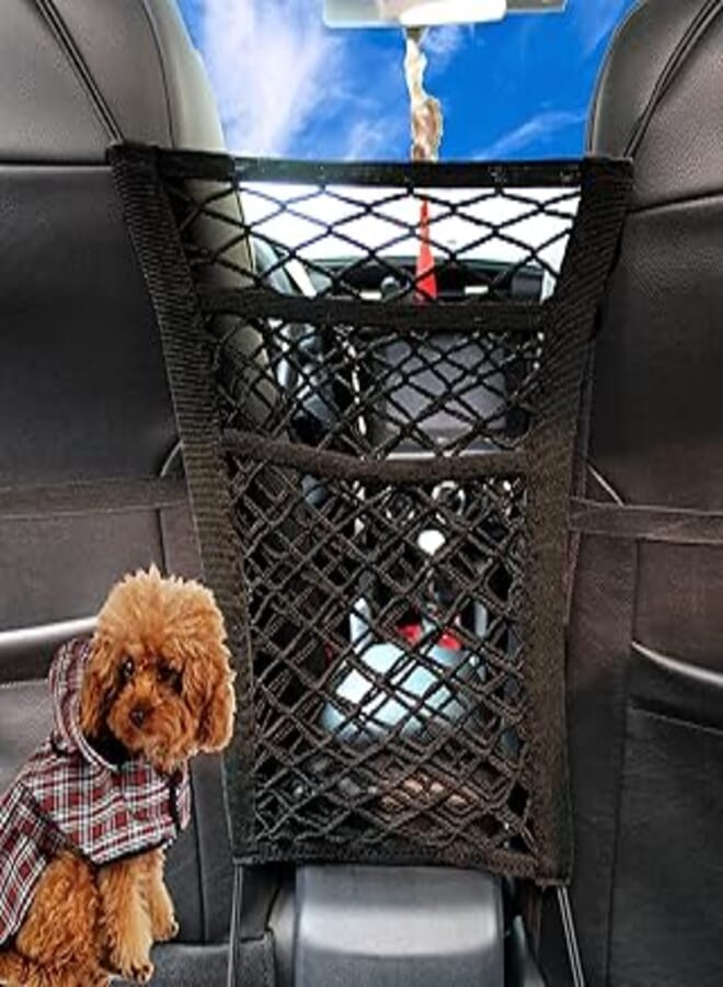 3 Layer Car Mesh Organizer, Car Seat Back Net Pocket with Four-Side Stretch Length, 3-Layer Cargo Tissue Purse Holder, Driver Storage Netting Pouch, Car Purse Holder for Between Seats Organization 