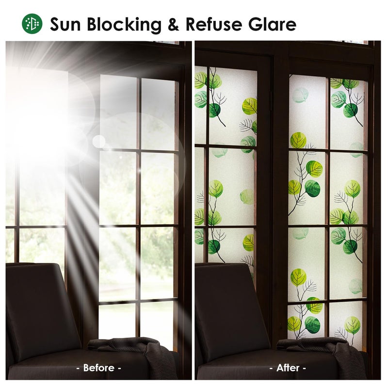 DKTIE Eucalyptus Leaves Stained Glass Window Film with Installation Tools, INS Style Window Privacy Film Decorative, Nordic Style for Home Decor (S541, 17.7'' x 78.7'') - Image 5