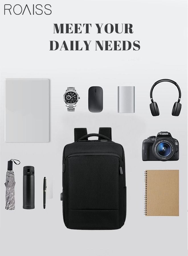 MIXDE حقيبة ظهر مدرسية أكسفورد قابلة للتوسيع ومقاومة للماء وقابلة للتنفس بسعة كبيرة مع منفذ USB للكمبيوتر المحمول مقاس 15.6 بوصة باللون الأسود النقي - Image 5