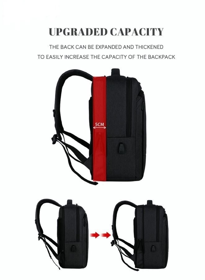 MIXDE حقيبة ظهر مدرسية أكسفورد قابلة للتوسيع ومقاومة للماء وقابلة للتنفس بسعة كبيرة مع منفذ USB للكمبيوتر المحمول مقاس 15.6 بوصة باللون الأسود النقي - Image 2