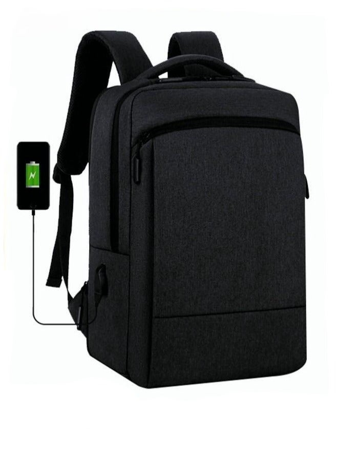 MIXDE حقيبة ظهر مدرسية أكسفورد قابلة للتوسيع ومقاومة للماء وقابلة للتنفس بسعة كبيرة مع منفذ USB للكمبيوتر المحمول مقاس 15.6 بوصة باللون الأسود النقي - Image 1